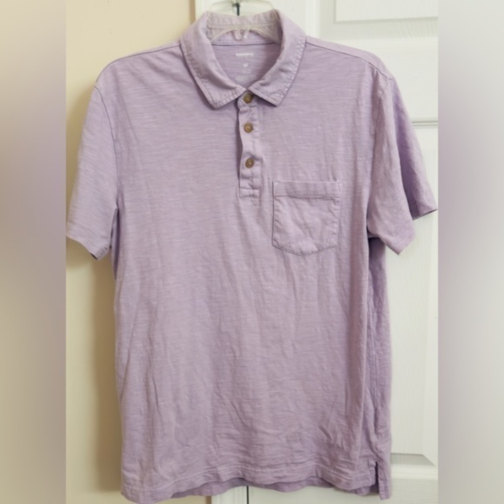 Woman’s Sonoma Solid Light Purple 100% Cotton Short Sleeve Polo Shirt Size M
